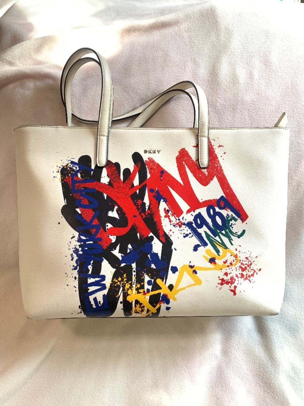 Donna Karan White Graffiti Tote
